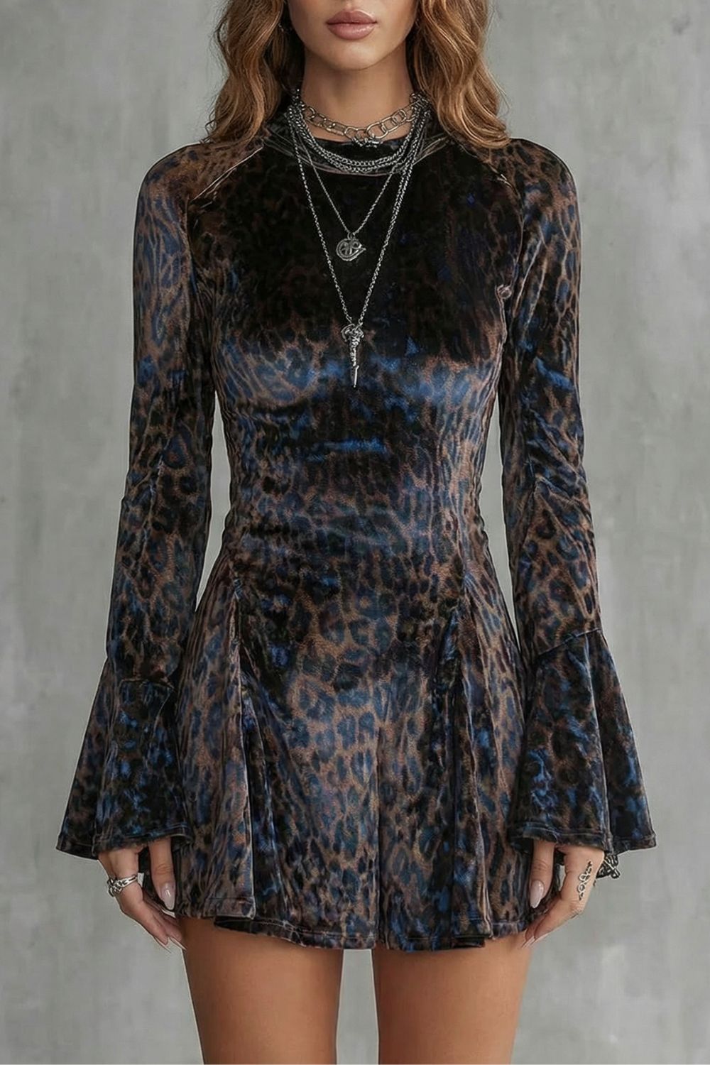 Velvet Leopard Print Mini Dress