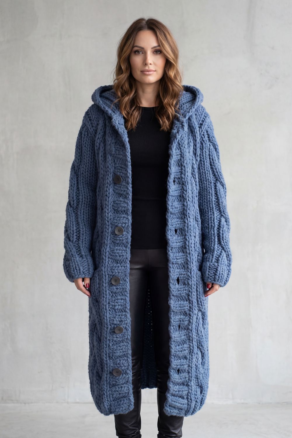 Oversized Knit Hooded Cardigan Coat