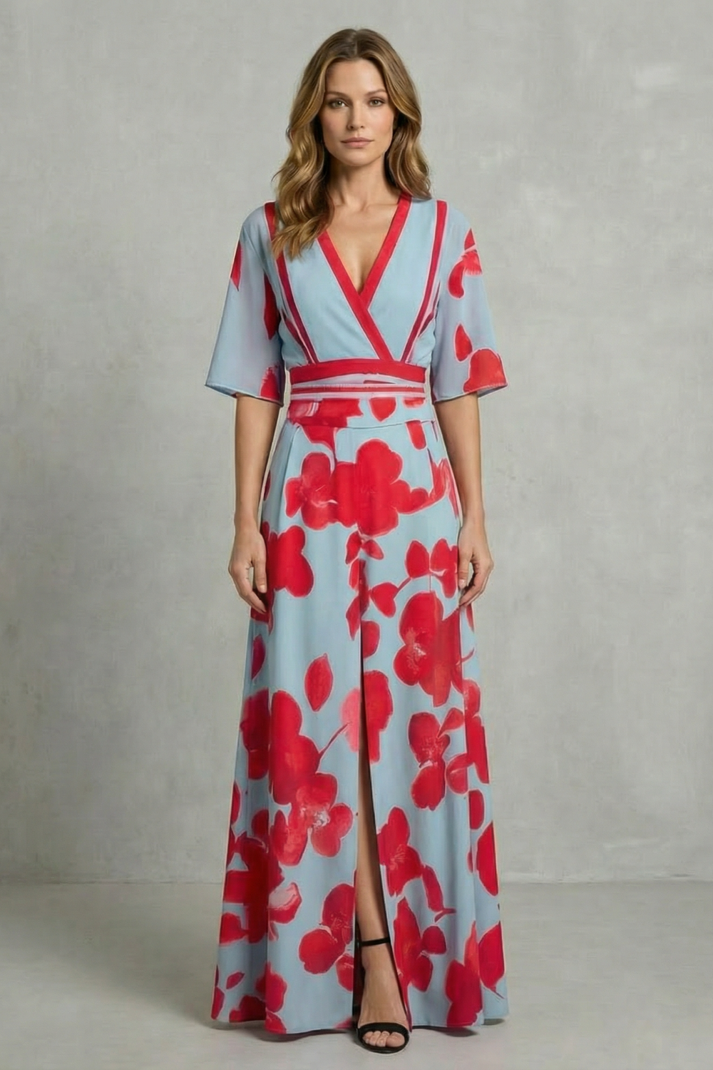 V Neck Pockets V-Neck Maxi Dress