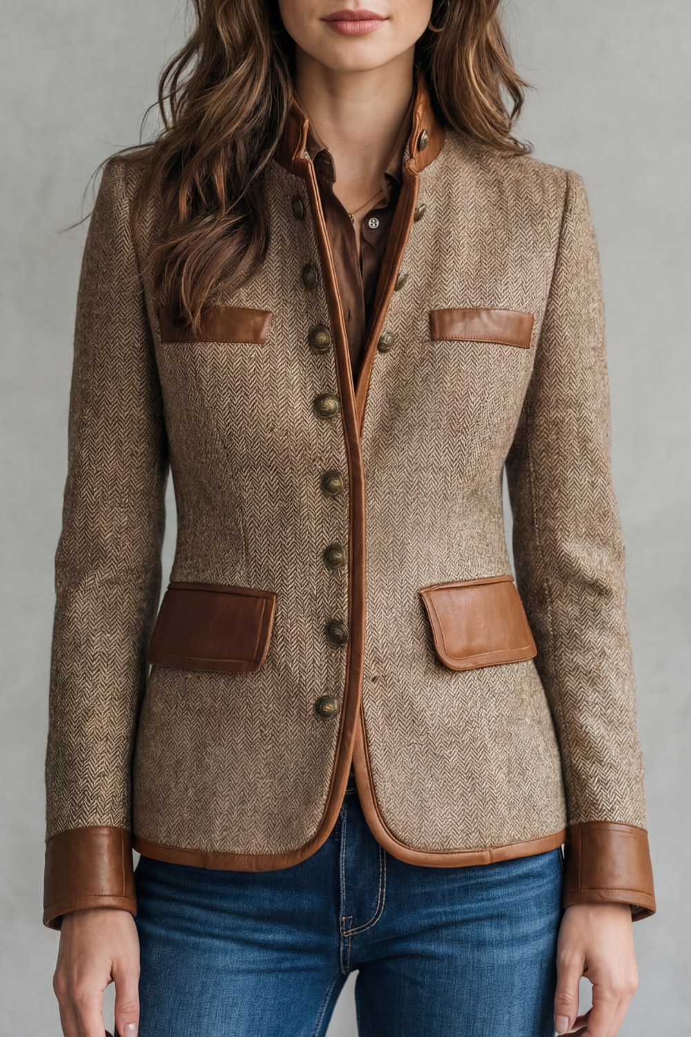 Faux Leather Tweed Jacket