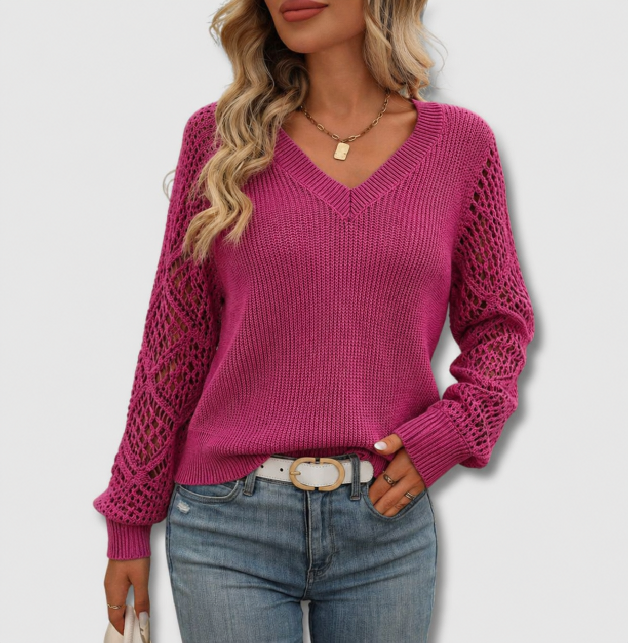 V Neck Jumper Soft Knit Relaxed Fit Long Sleeve Everyday