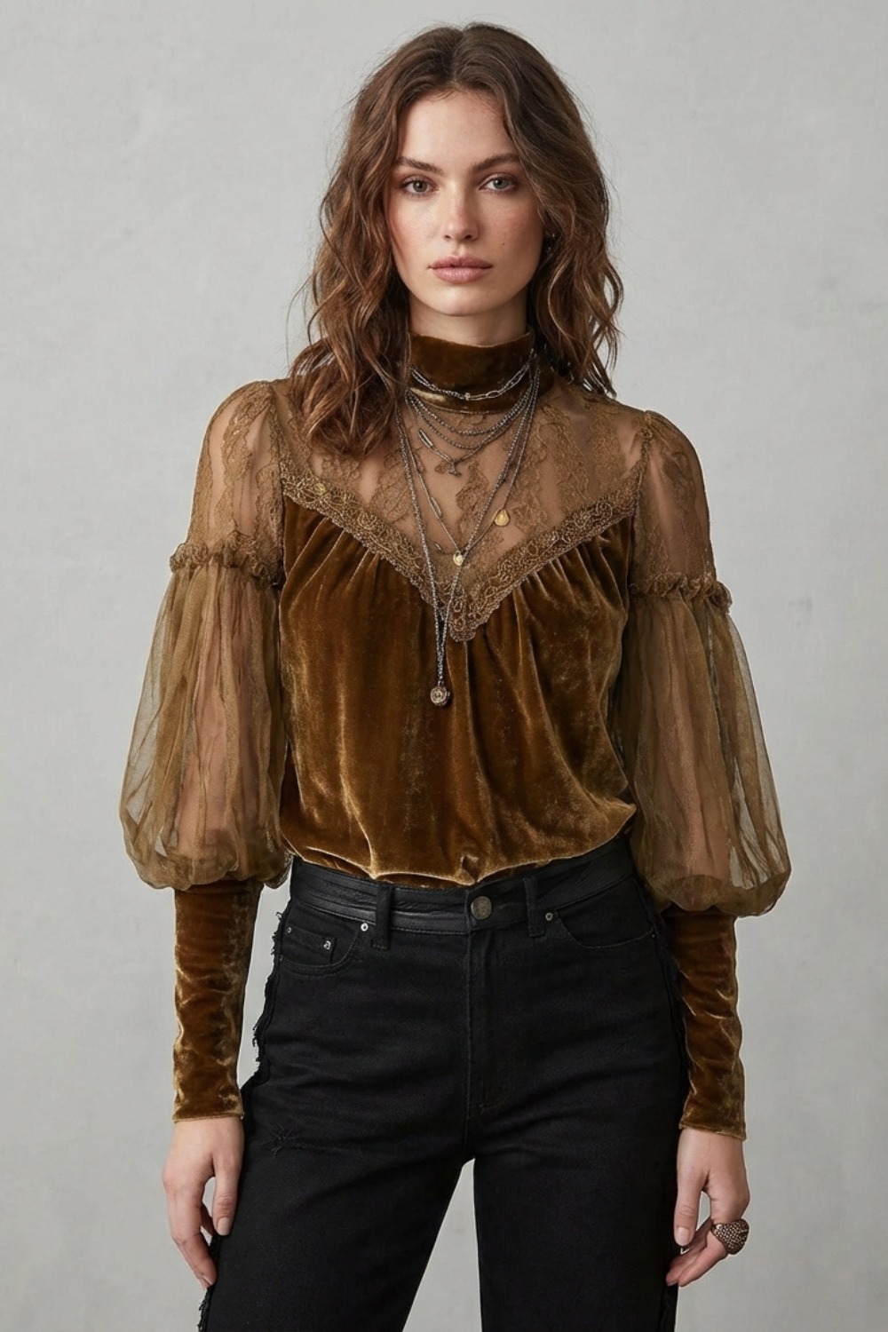 Velvet Turtleneck Blouse