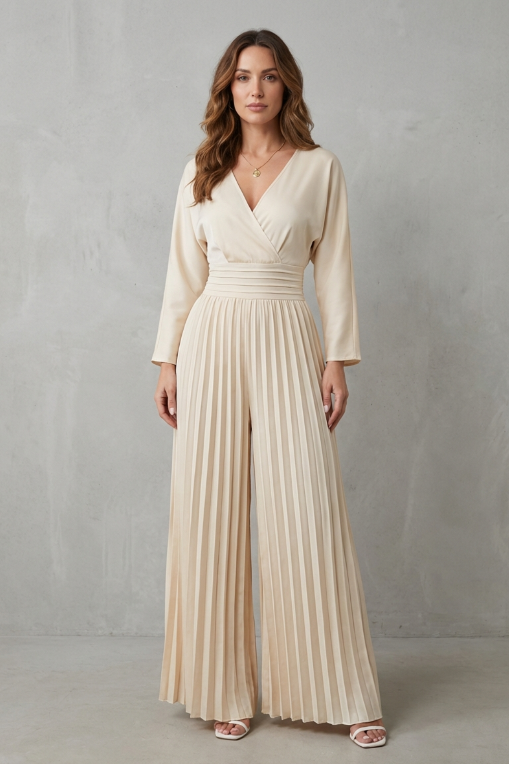 V Neck Wide-Leg Effortless Elegance