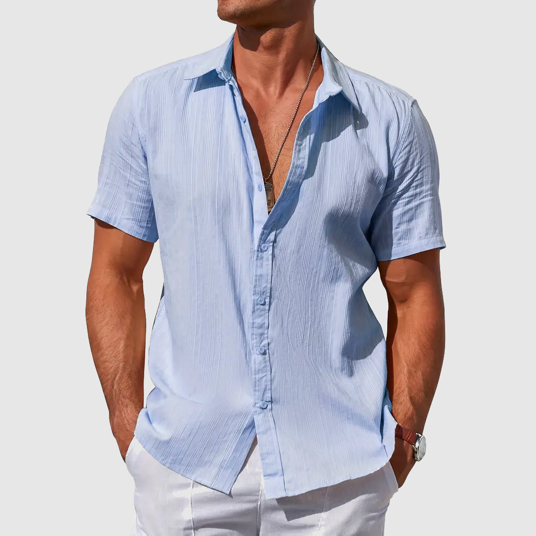 Mens Linen Shirt Short Sleeve Textured Casual