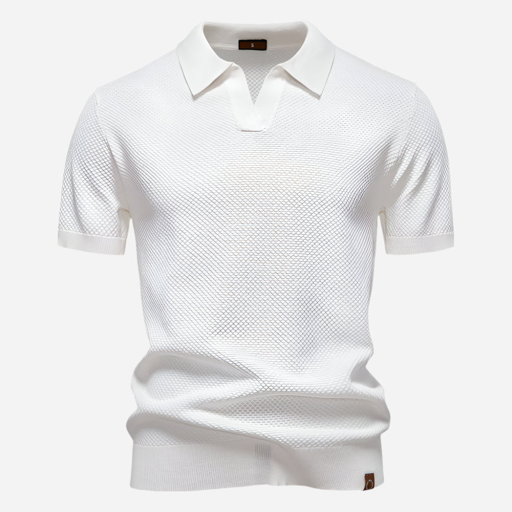 Mens Knit Polo Shirt V-Neck Short Sleeve