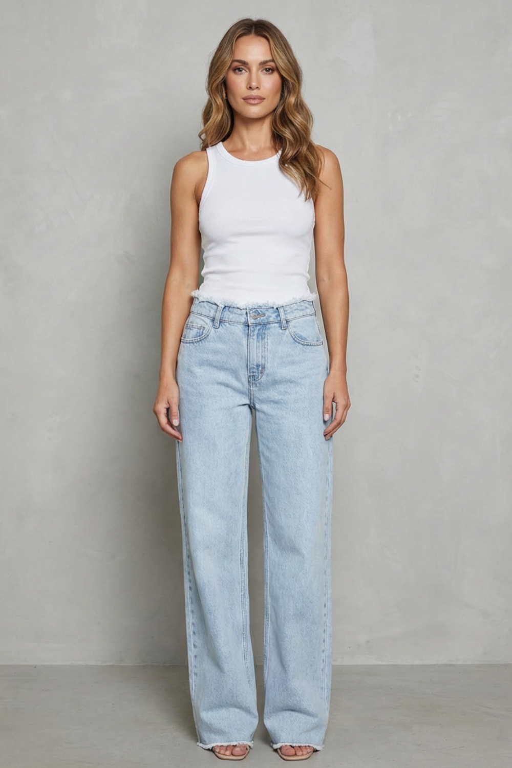 Floor Length High-Waist Wide-Leg Jeans