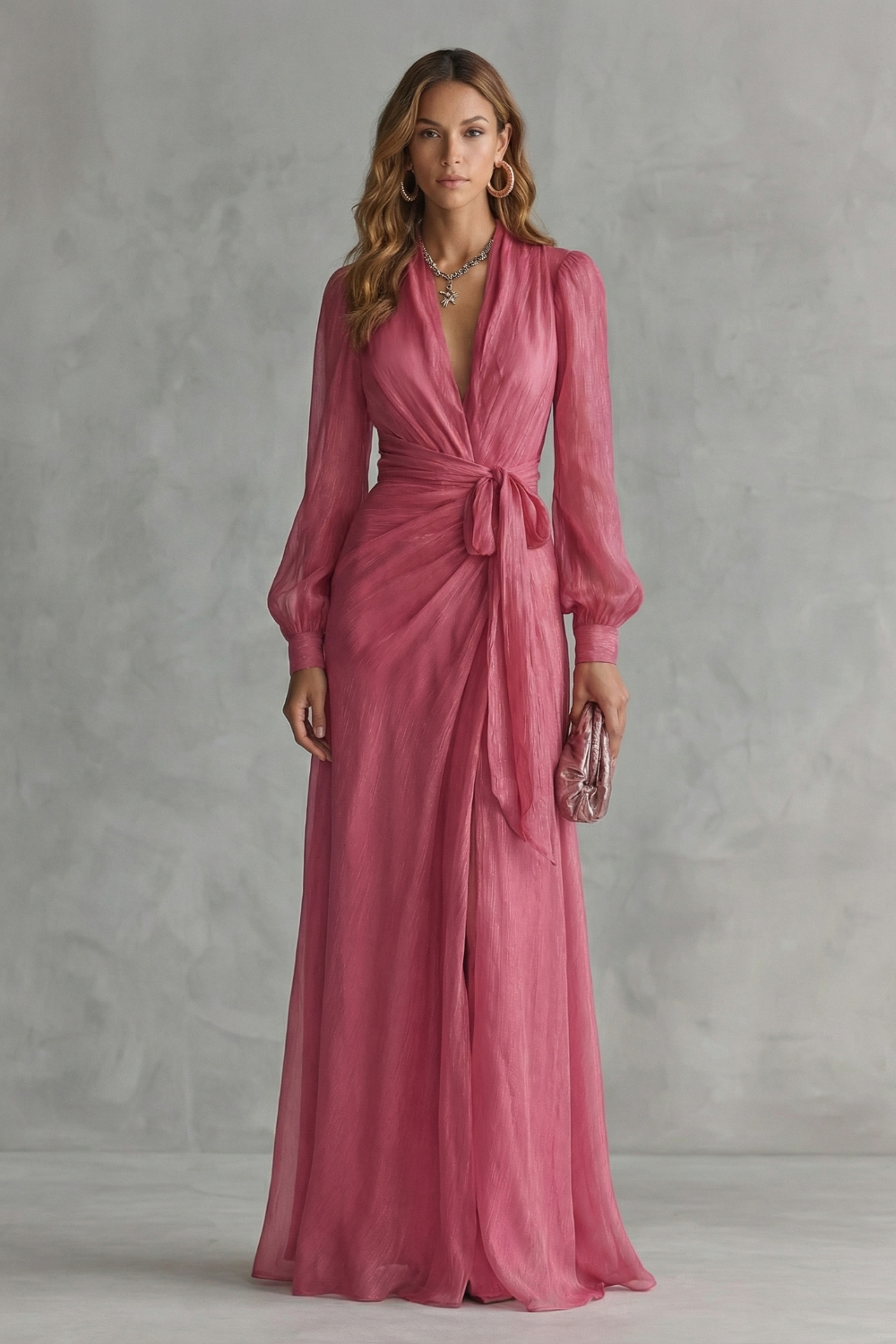 V Neck Chiffon Maxi Dress
