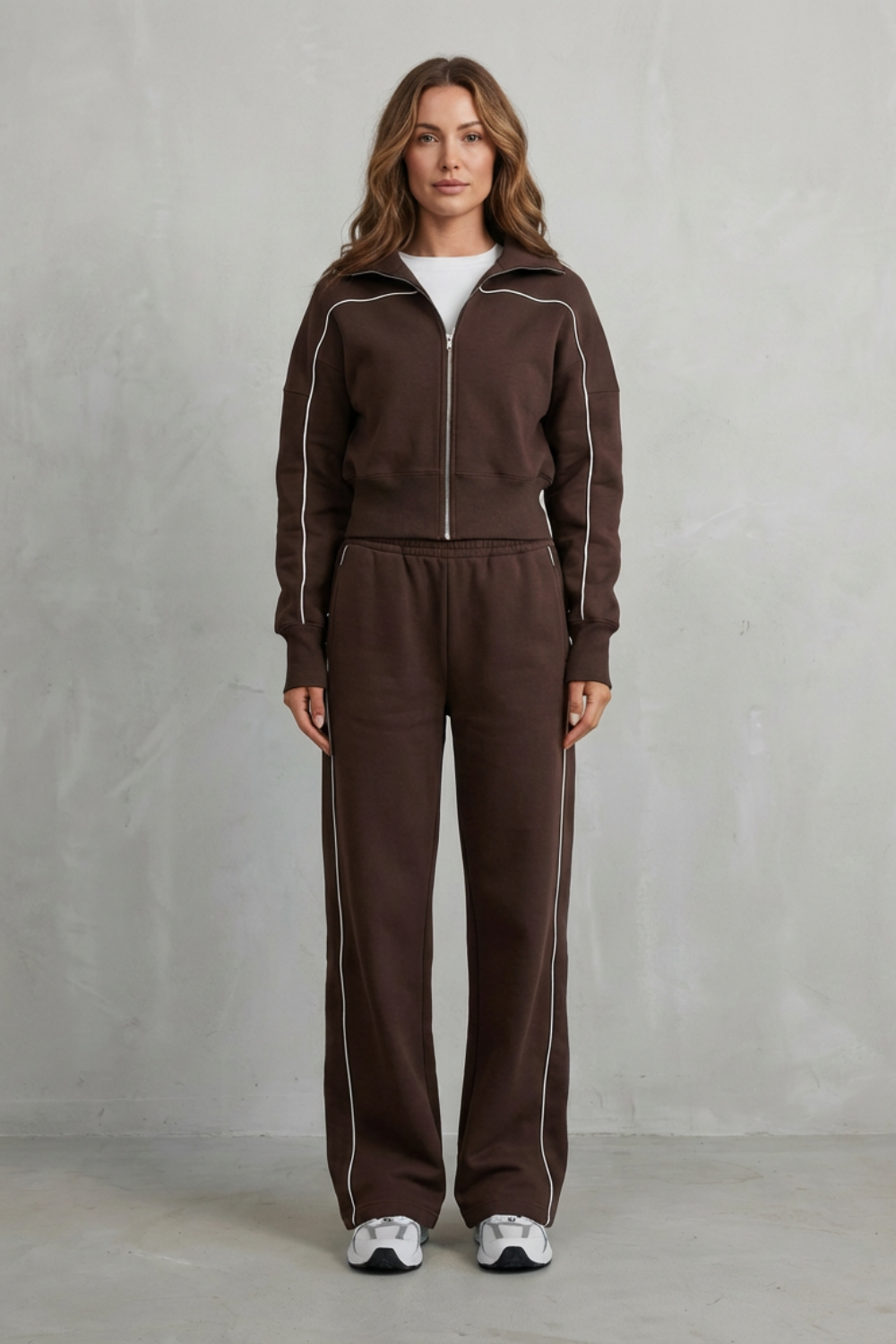 Zip Elasticated Waist Wide-Leg Pants Set