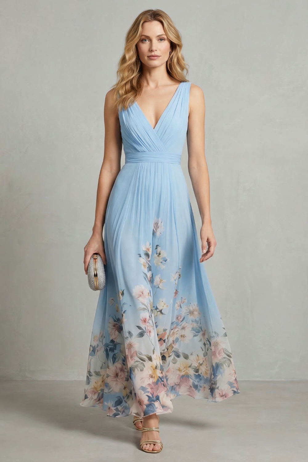 Floral V Neck Maxi Dress