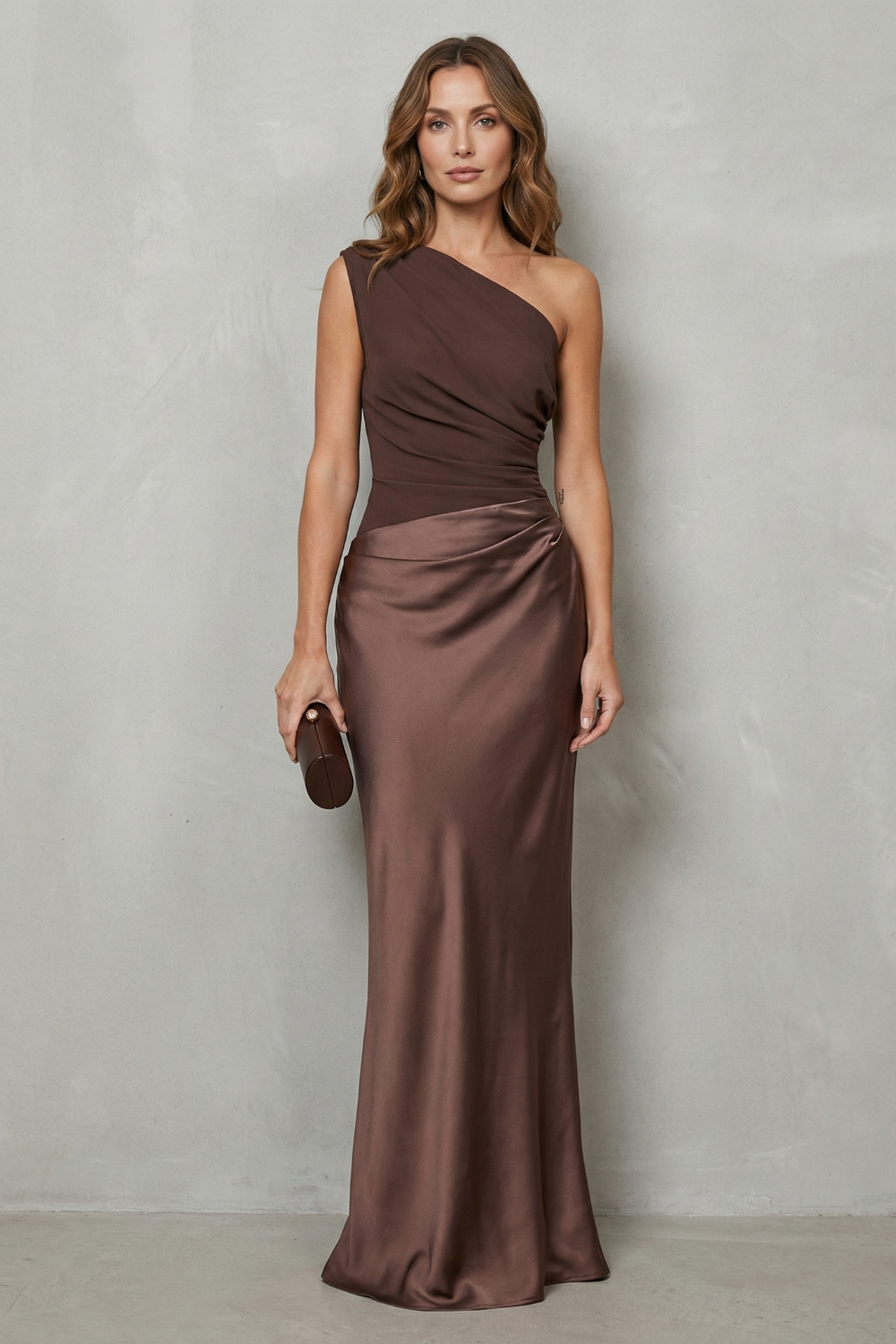 One Shoulder Satin Evening Gown
