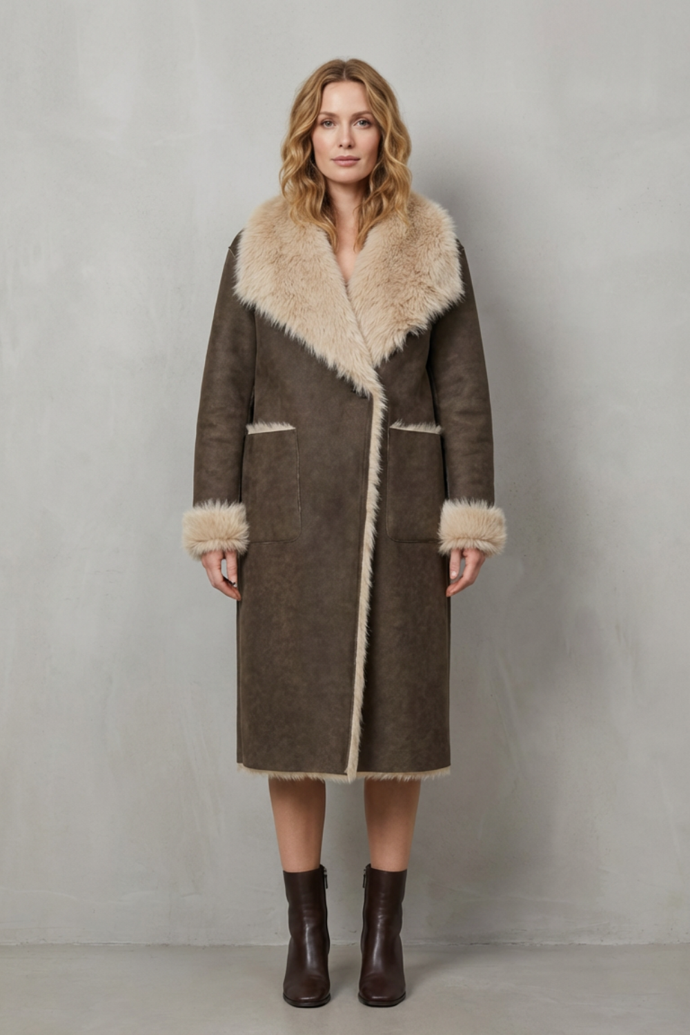 Oversized Suede Faux Shearling Coat