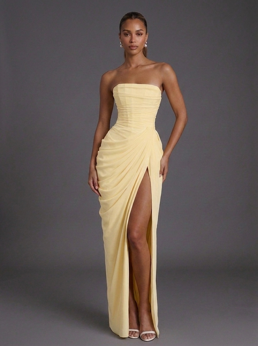 Wedding Guest Dress Corset Strapless Ruched Split