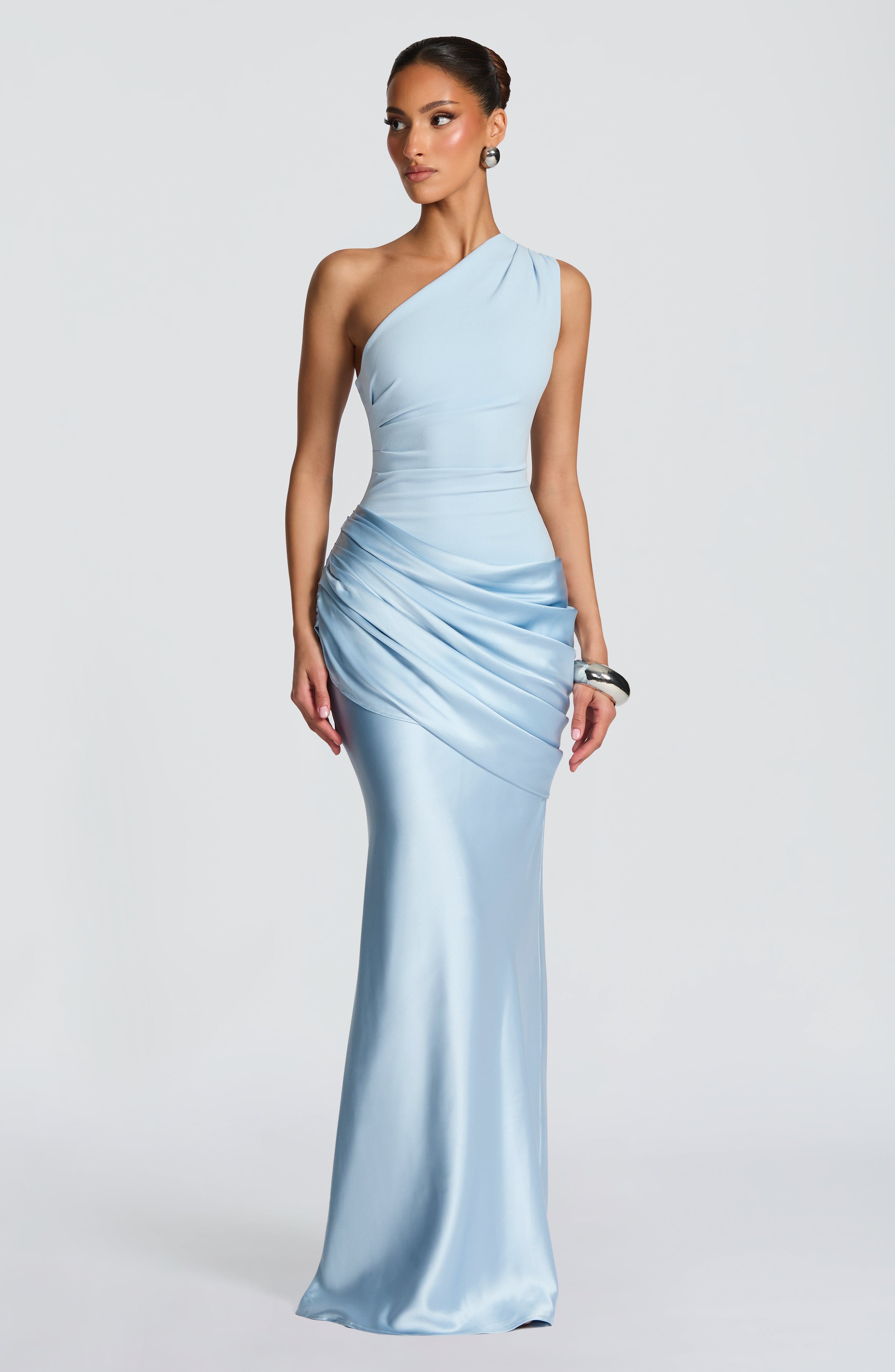 Graduation Dress One Shoulder Satin Ruched Maxi