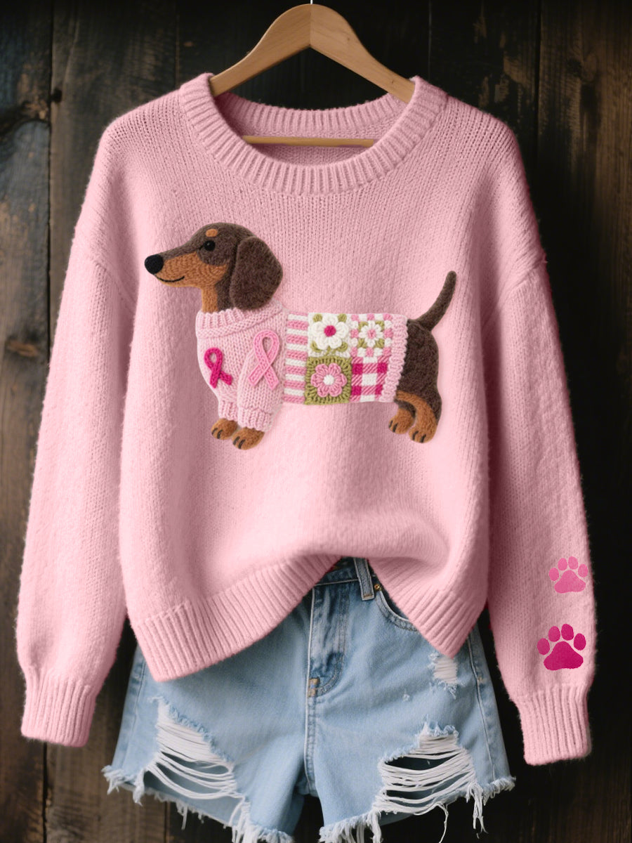 Women's Knit Jumper Novelty Dachshund Soft Textured