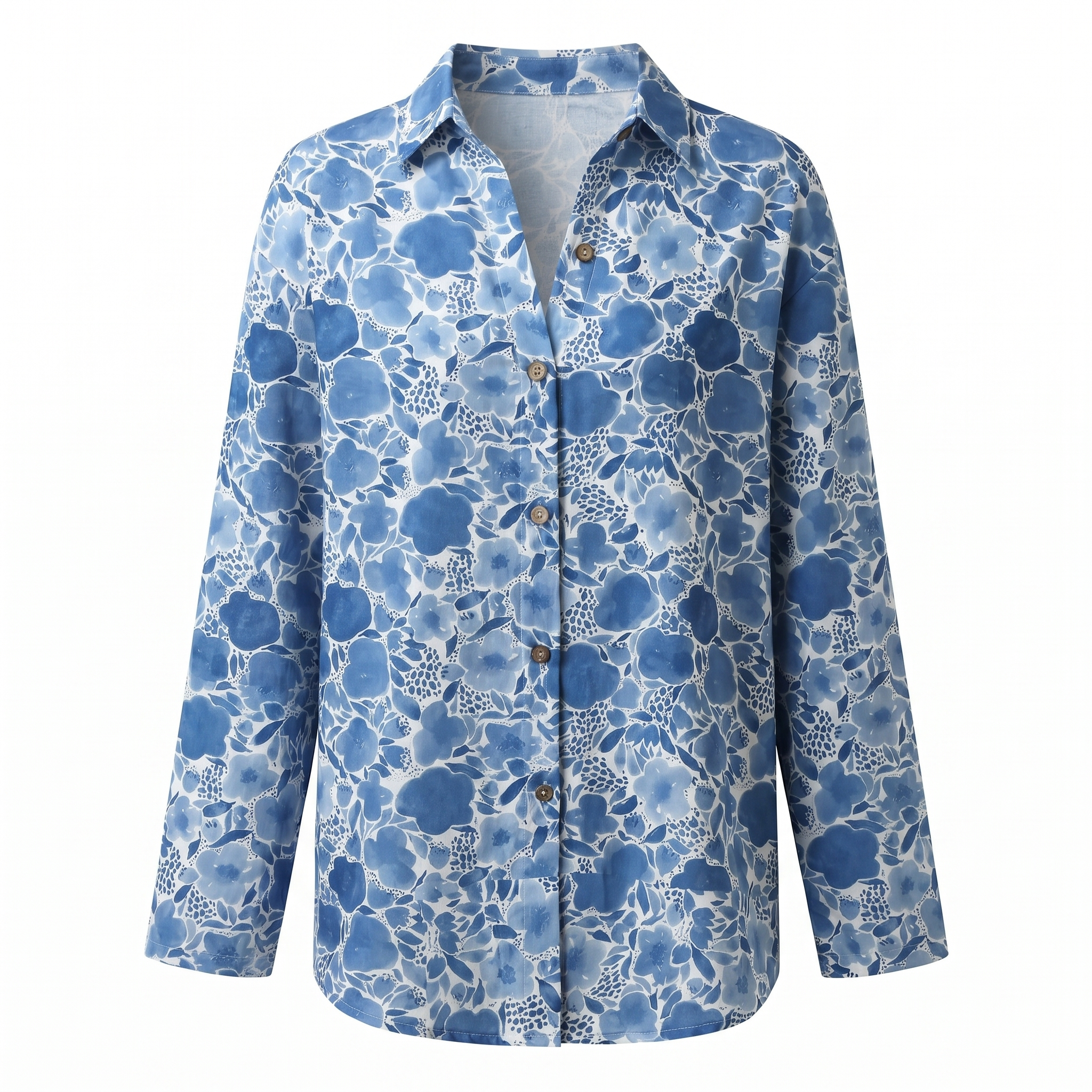 Abstract Print Split Neck Blouse Roll-Up Sleeve