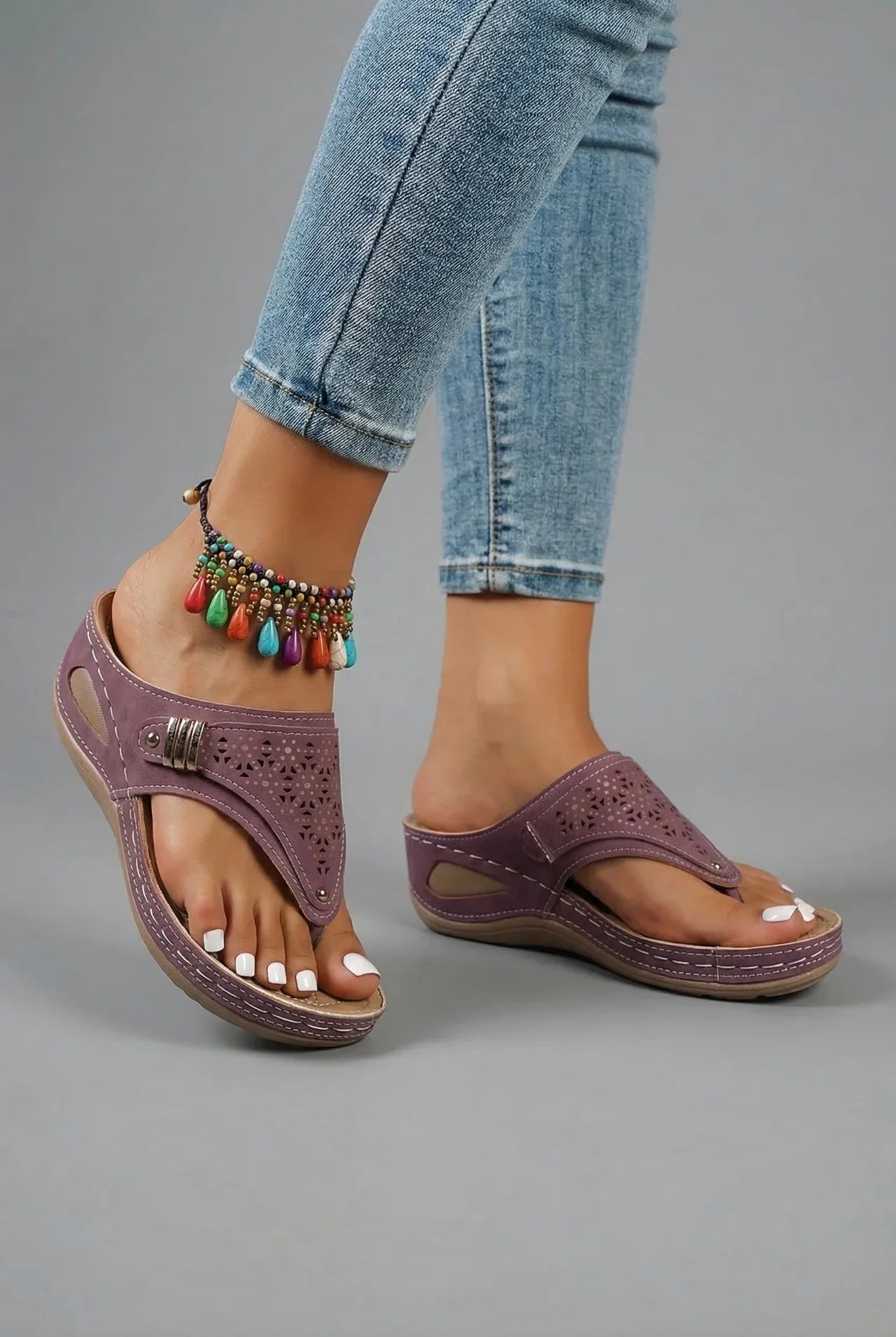 Walking Sandals Wide Fit Wedge Toe Post