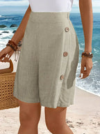 Relaxed Fit Shorts Button Side Elasticated Waist