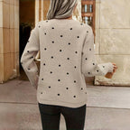 Dot Knit Jumper Textured Round Neck Long Sleeve Autumn