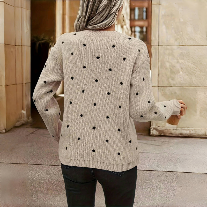 Dot Knit Jumper Textured Round Neck Long Sleeve Autumn