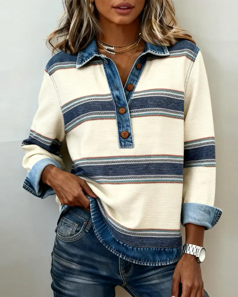 Women's Jumper Long Sleeve Collar Colour Block Knit