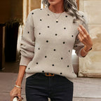 Dot Knit Jumper Textured Round Neck Long Sleeve Autumn