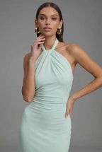 Satin Maxi Dress Halter Open Back