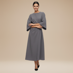 Belted Wide Sleeve Wrap Midi Dress Elegant