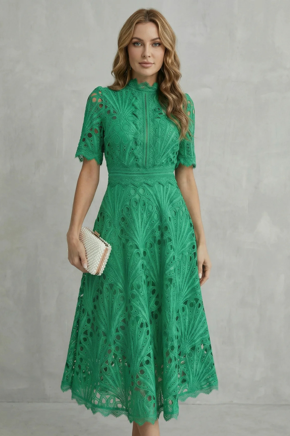 High Neck A-Line High-Neck Midi Dress