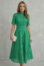 High Neck A-Line High-Neck Midi Dress