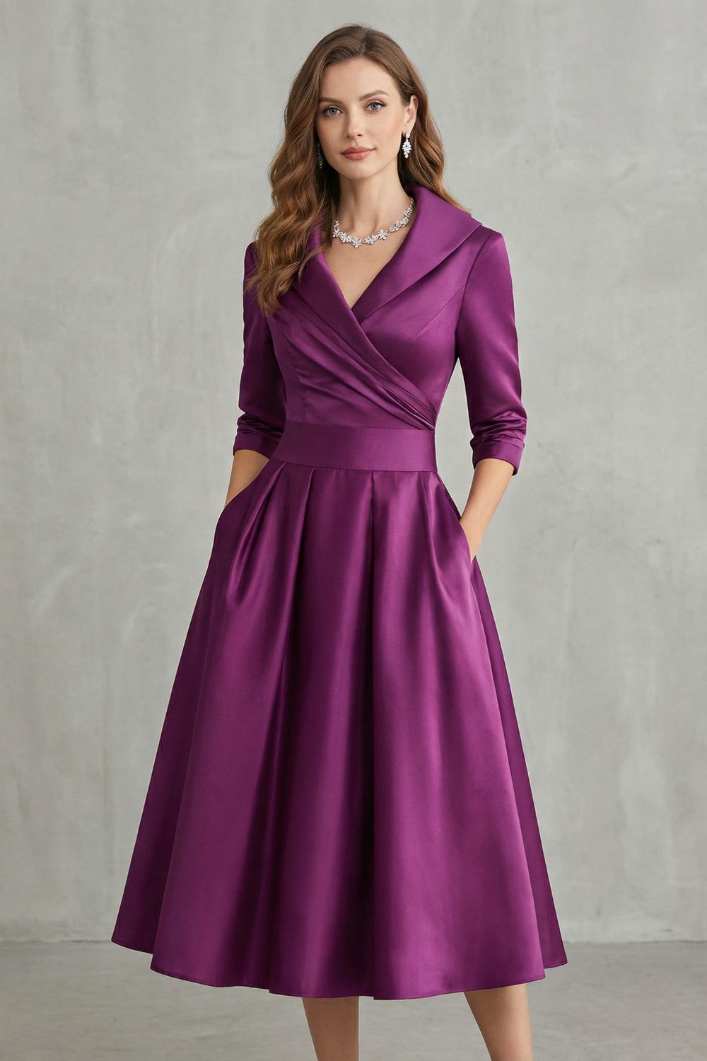 Satin Pockets Midi Dress