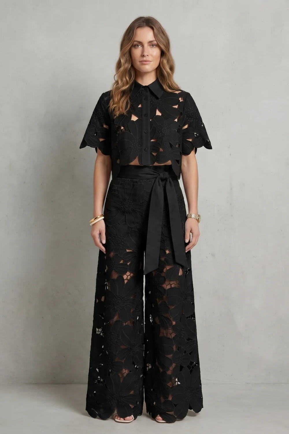 Floral Lace Top And Skirt Set
