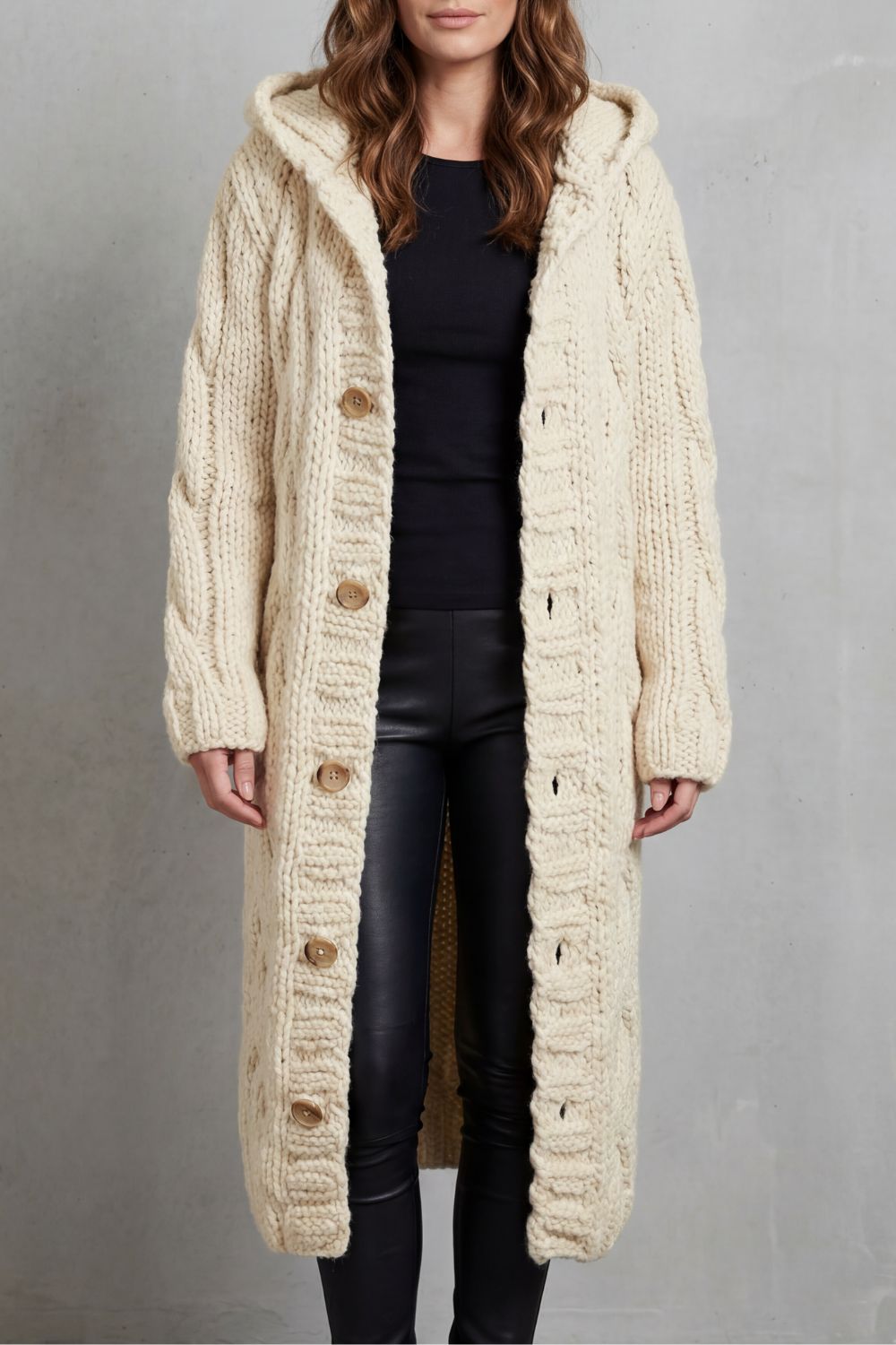 Oversized Knit Hooded Cardigan Coat