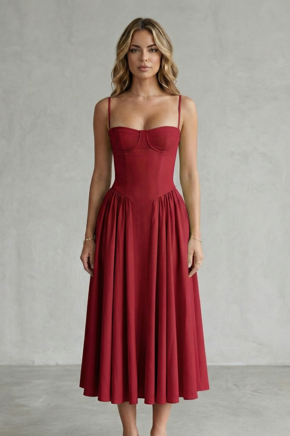 Pleated Midi Women’s Sleeveless Structured Dress