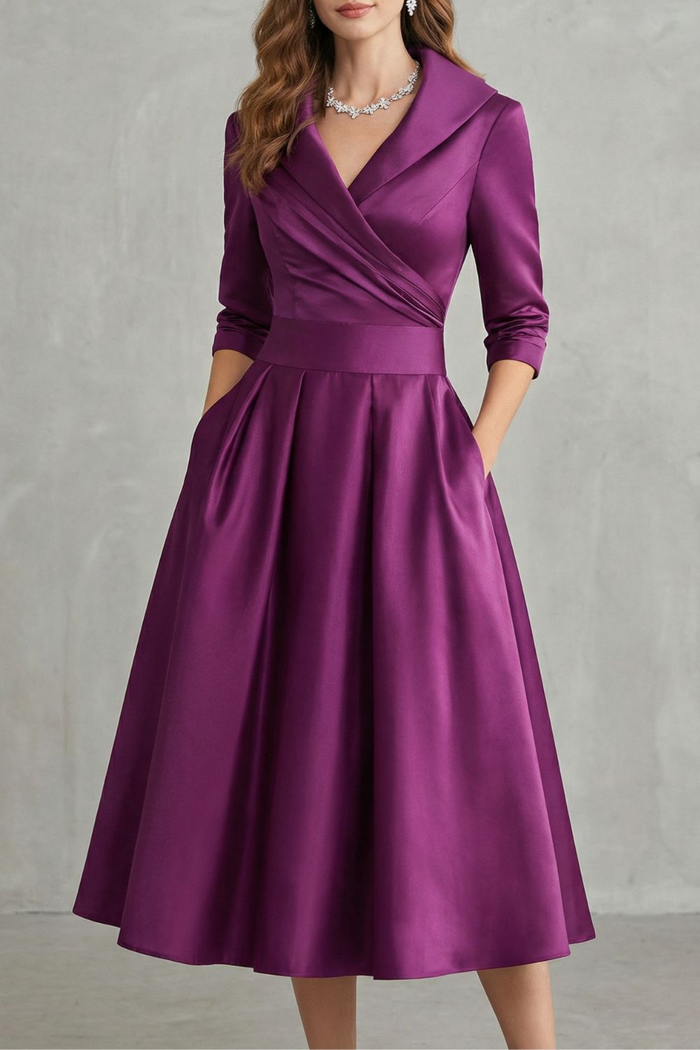 Satin Pockets Midi Dress