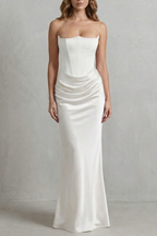 Satin Floor Length Strapless Corset Maxi Dress