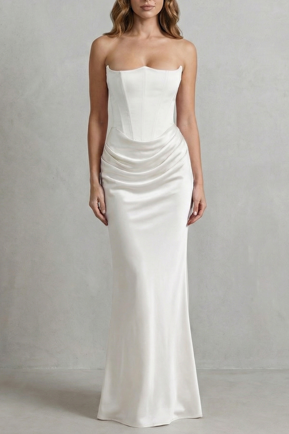 Satin Floor Length Strapless Corset Maxi Dress