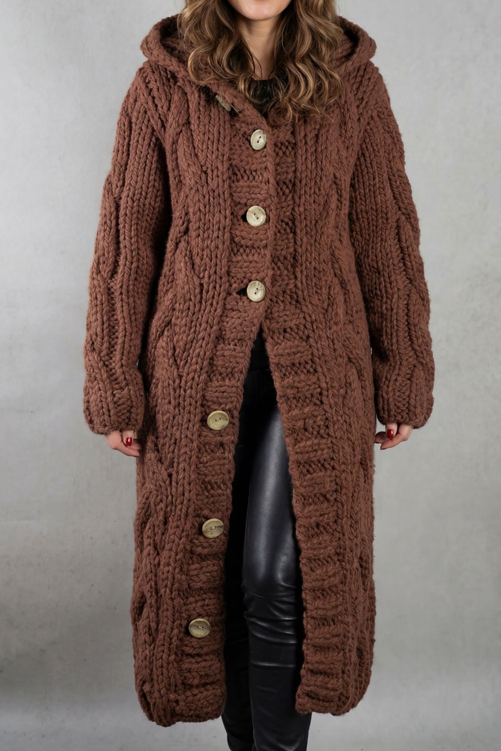 Oversized Knit Hooded Cardigan Coat