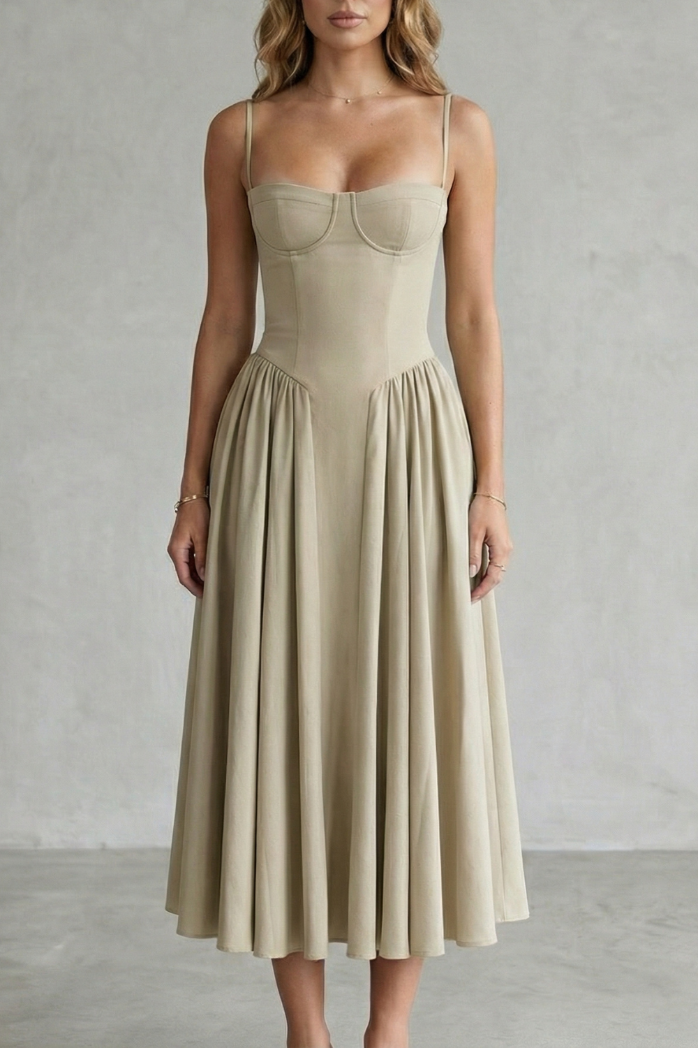Pleated Midi Women’s Sleeveless Structured Dress