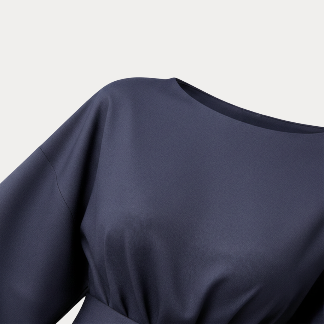 Belted Wide Sleeve Wrap Midi Dress Elegant