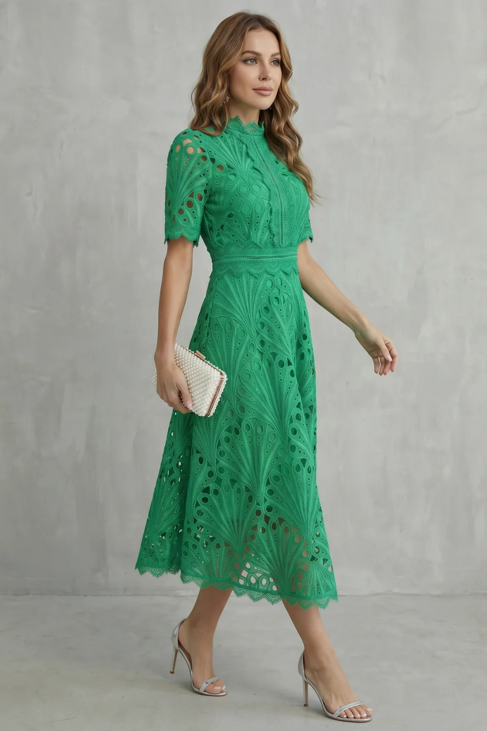 High Neck A-Line High-Neck Midi Dress