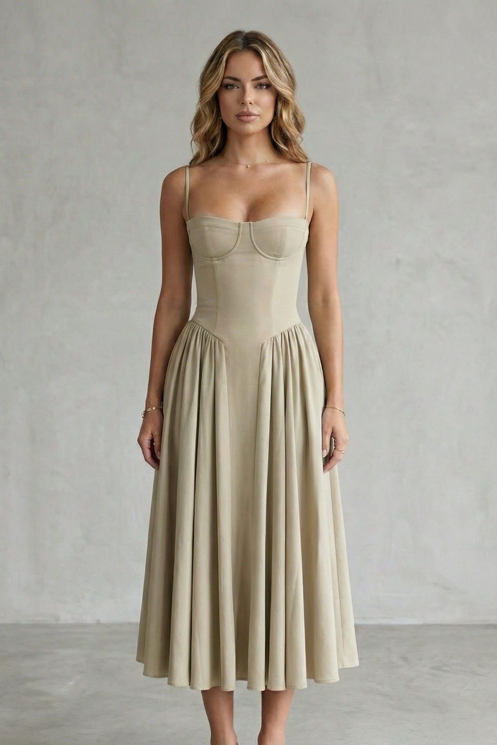 Pleated Midi Women’s Sleeveless Structured Dress