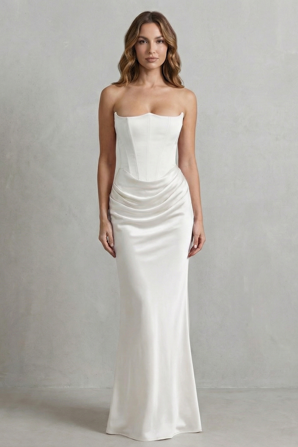 Satin Floor Length Strapless Corset Maxi Dress