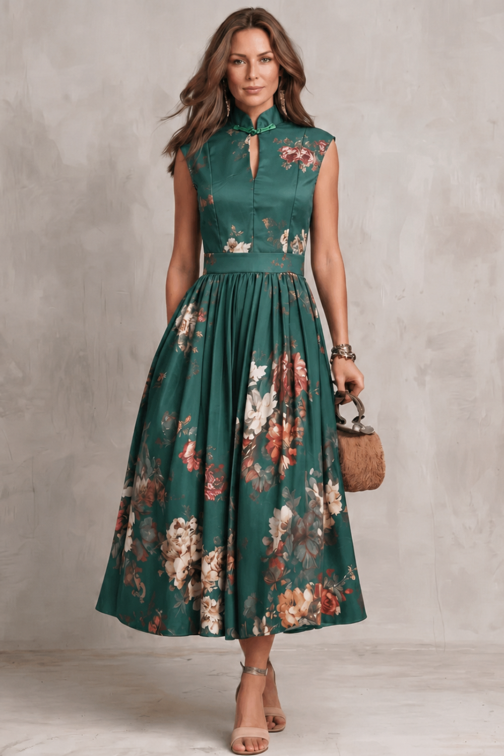 Floral Keyhole Midi Dress