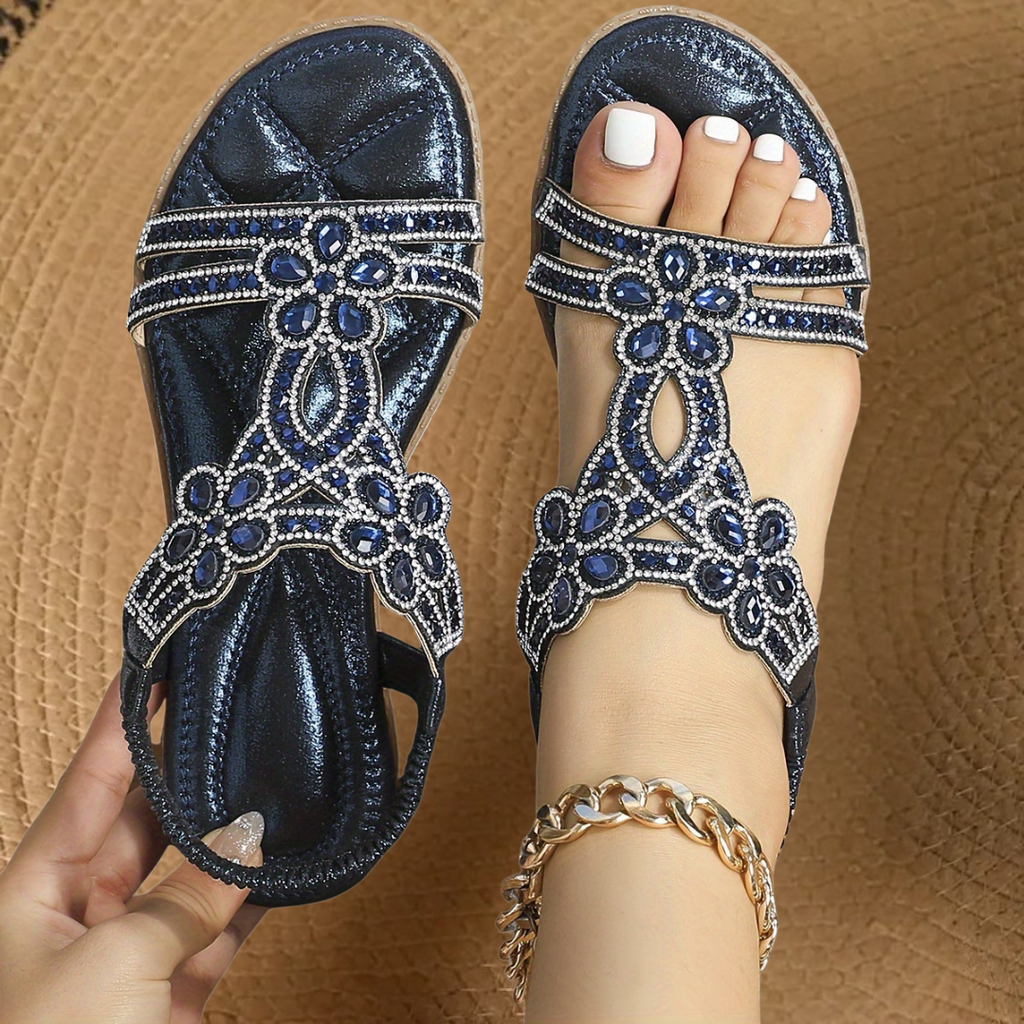 Orthopedic Sandals Flat Rhinestone Embellished Summer