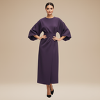 Belted Wide Sleeve Wrap Midi Dress Elegant