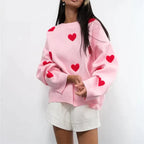 Women's Knit Jumper Heart Pattern Soft Cosy
