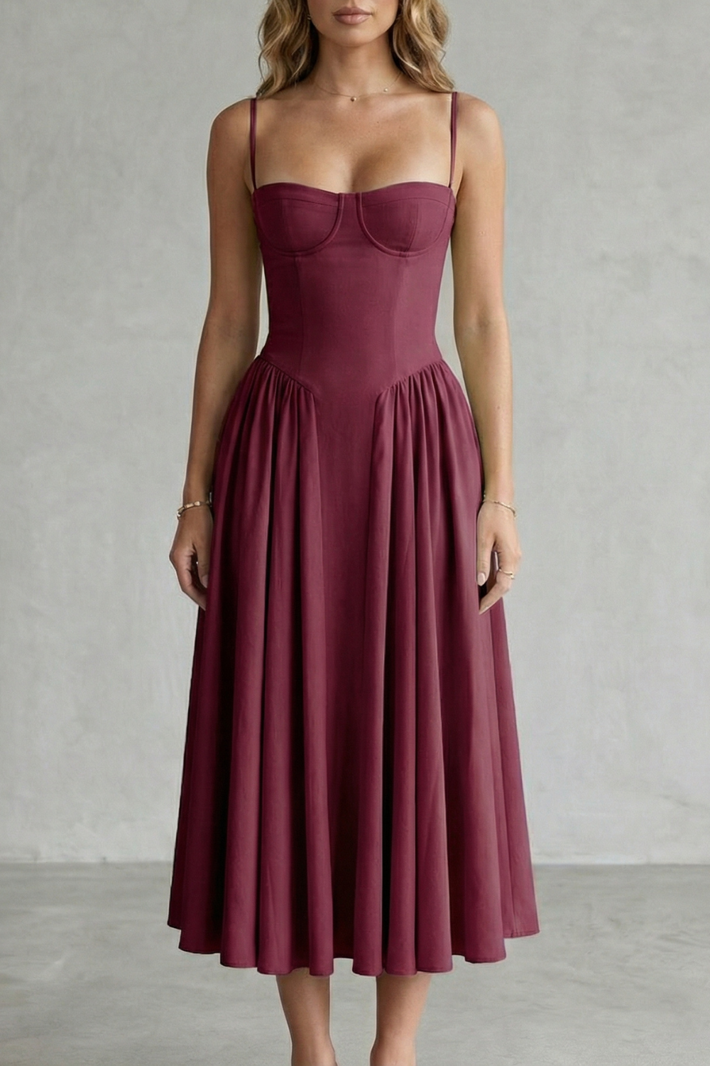 Pleated Midi Women’s Sleeveless Structured Dress