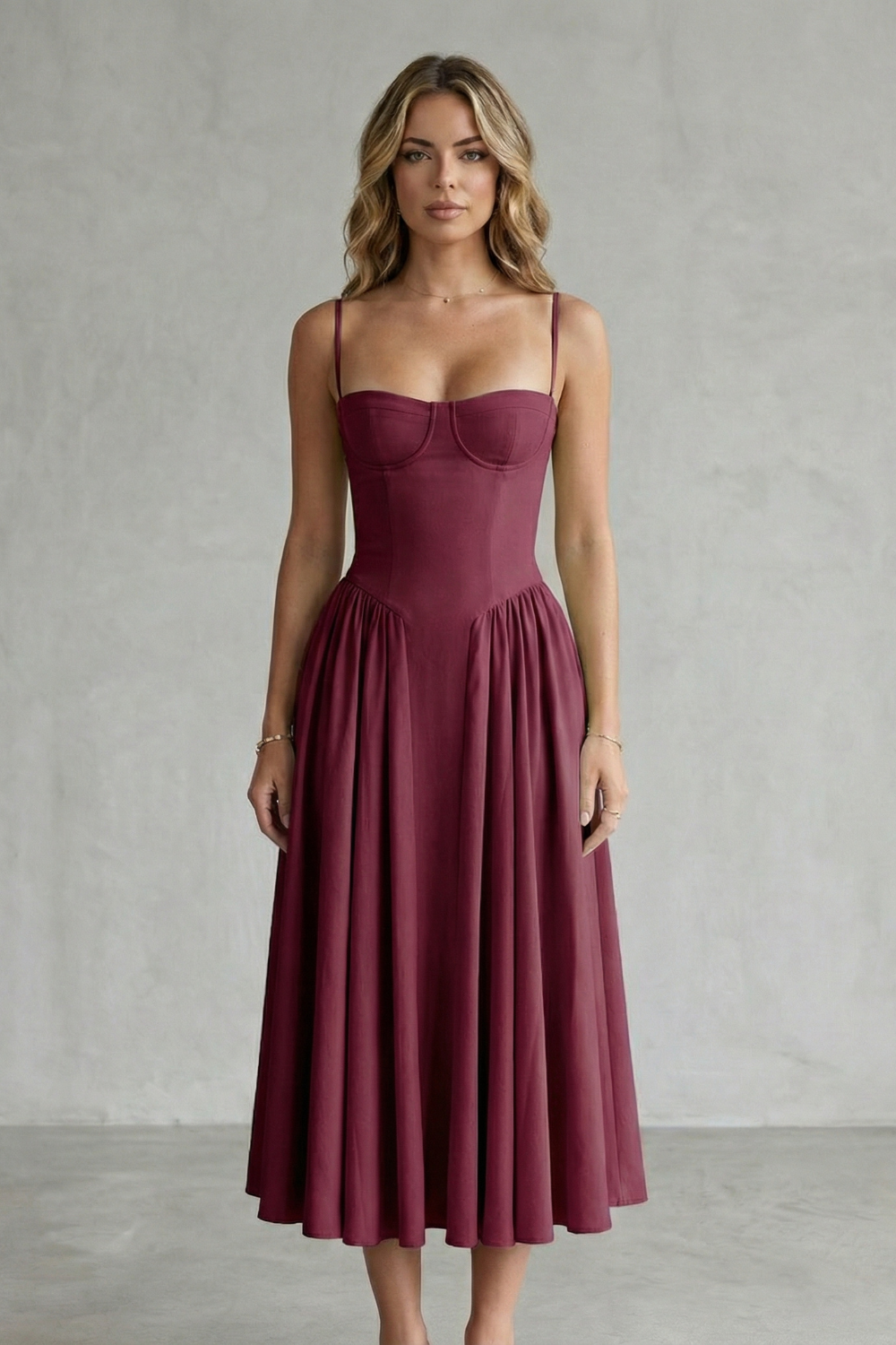 Pleated Midi Women’s Sleeveless Structured Dress
