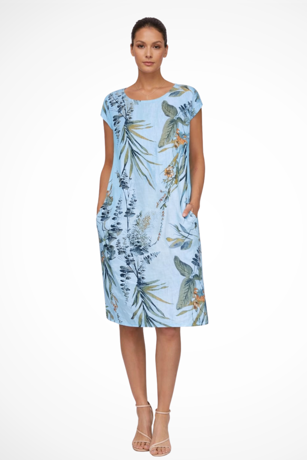 Botanical Print Sleeveless Shift Dress Summer