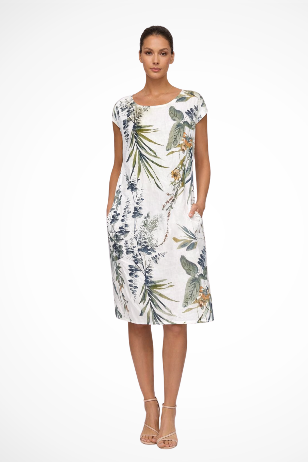 Botanical Print Sleeveless Shift Dress Summer